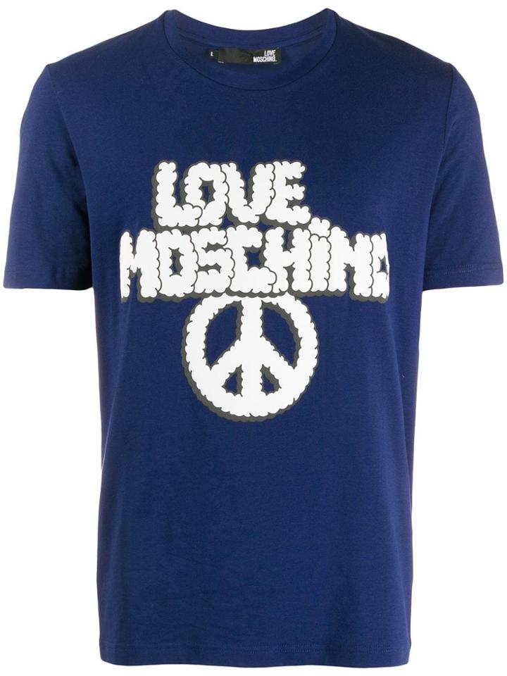 Love Moschino Logo & Peace Sign T-shirt - Blue