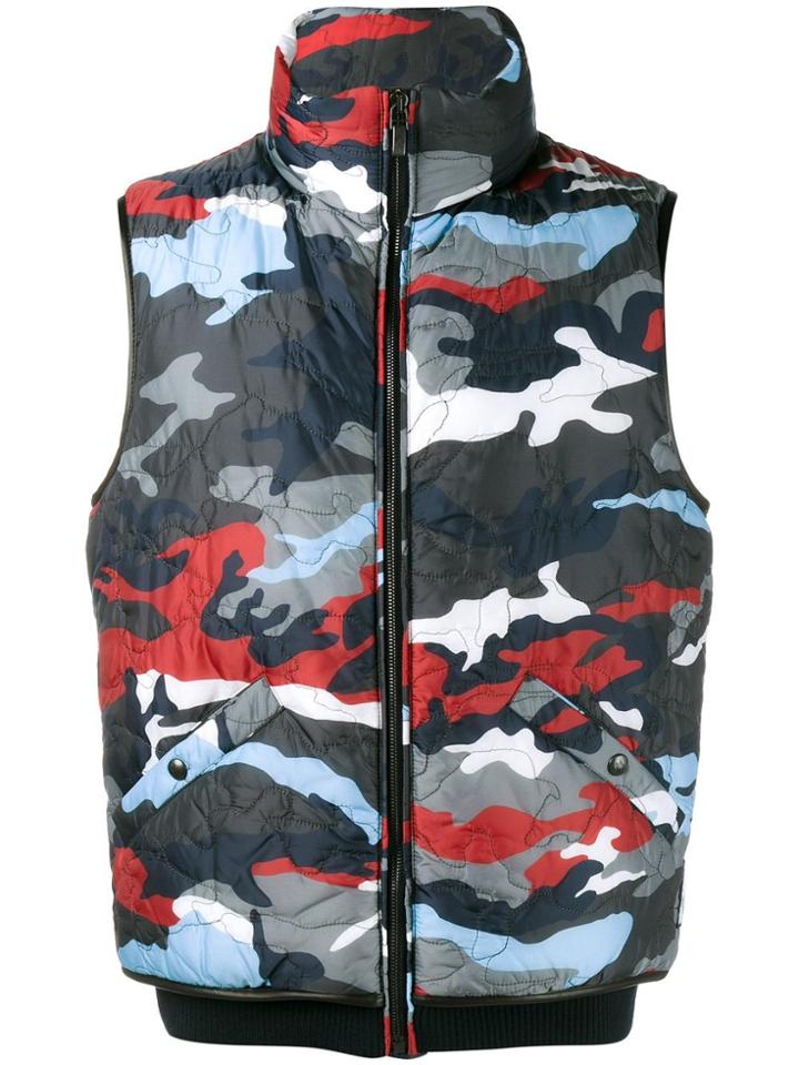 Moncler Gamme Bleu Camouflage Feather Down Gilet - Blue