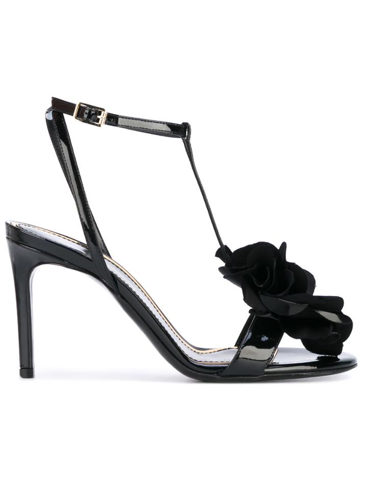 Lanvin Floral Applique T-bar Sandals - Black