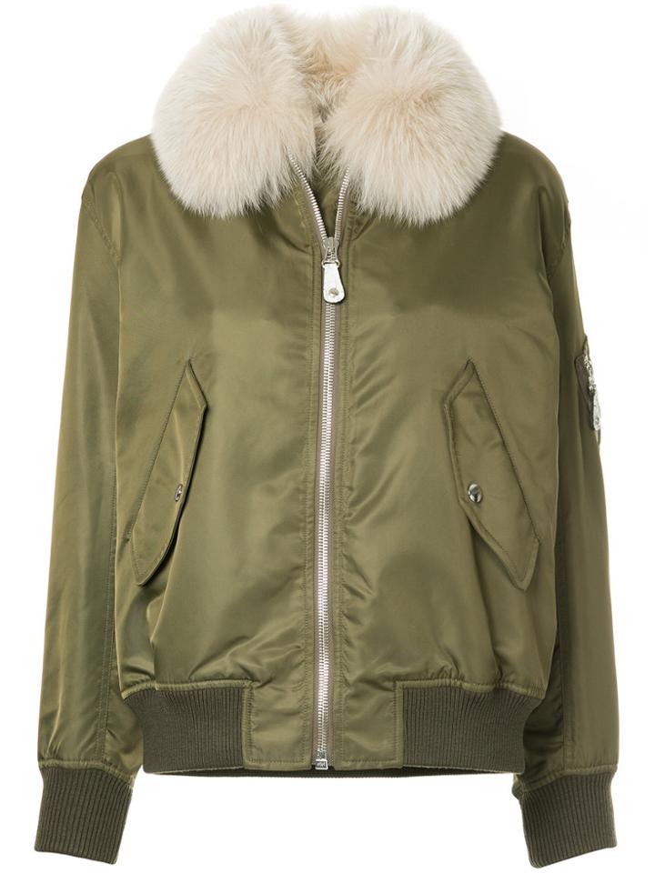 Army Yves Salomon Fur Collar Bomber Jacket - Green