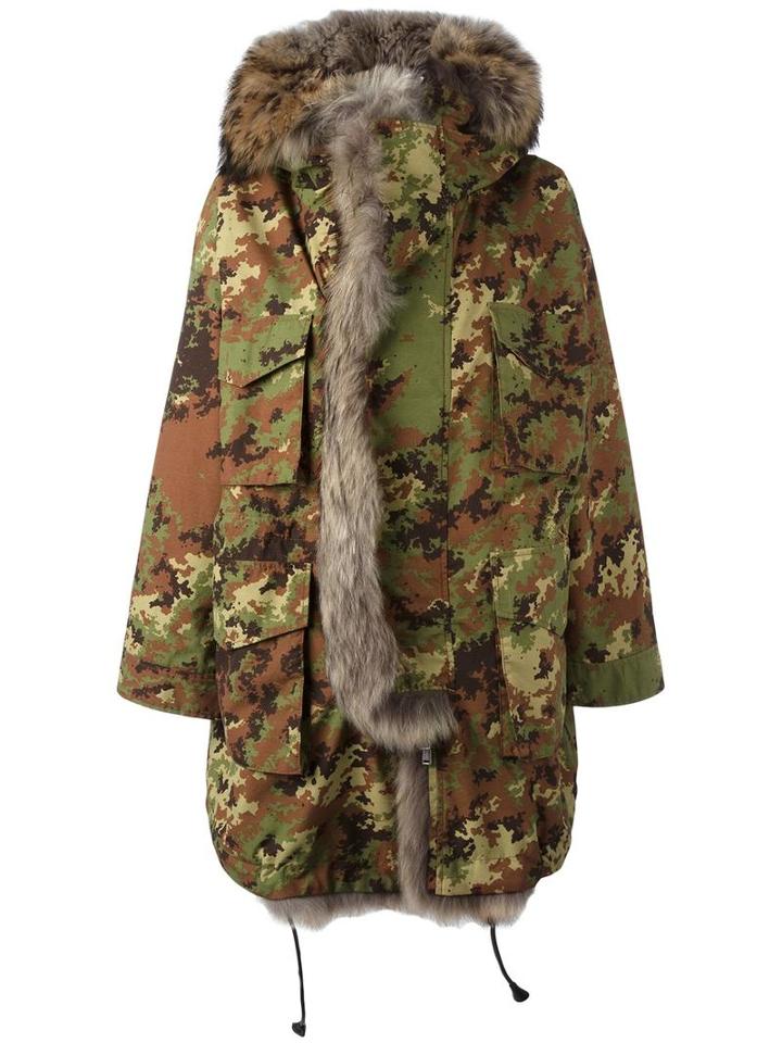 Dsquared2 Fur Trim Camouflage Parka, Women's, Size: 38, Green, Polyamide/polyester/racoon Fur