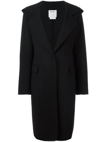 Dkny Hooded Coat, Women's, Size: Medium, Black, Polyester/wool/spandex/elastane