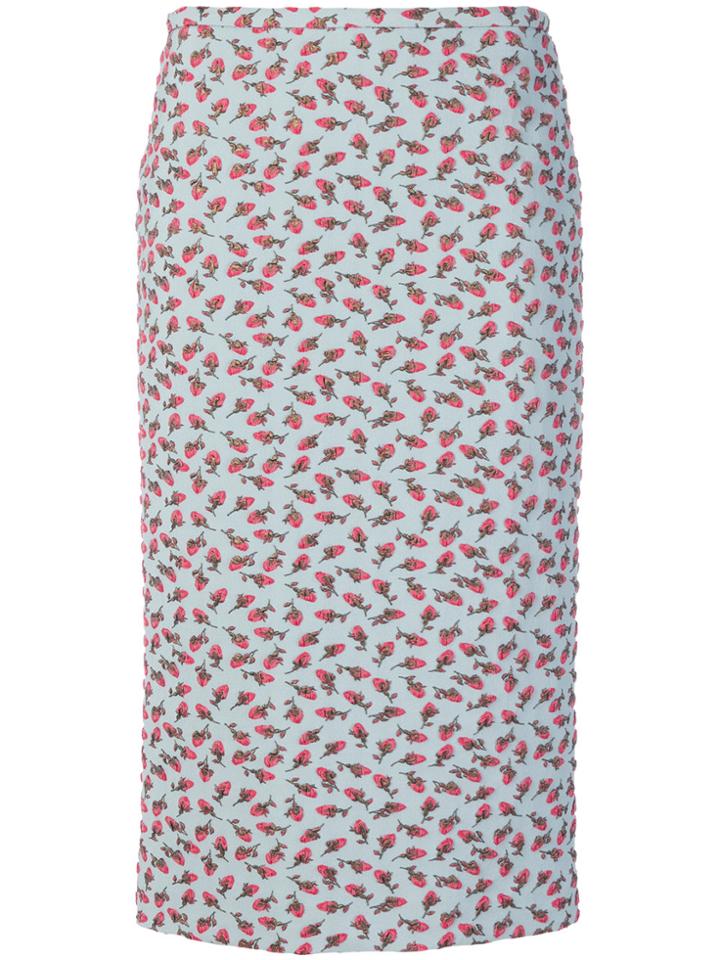 Rochas Rose Print Pencil Skirt - Blue