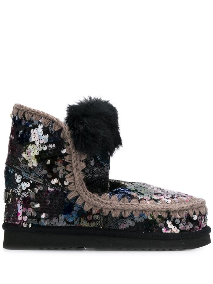 Mou Sequin Embellished Eskimo Boots - Black