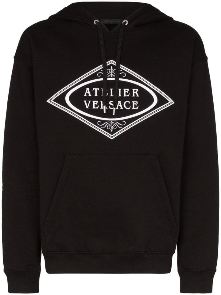 Versace Atelier Logo Print Hoodie - Black