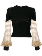 Alexander Mcqueen Ribbed Pullover With Mesh Metallic Sleeves - Black