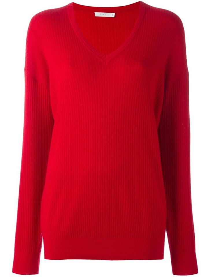 6397 V-neck Ribbed Jumper, Women's, Size: Xs, Red, Cashmere