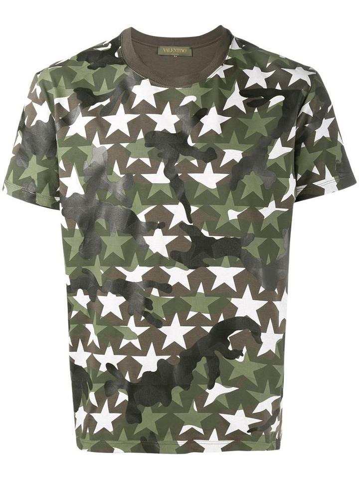 Valentino Military Star Print T-shirt, Men's, Size: Xl, Green, Cotton