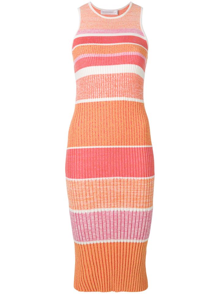 Victoria Victoria Beckham Colour Block Stripe Ribbed Dress - Pink &