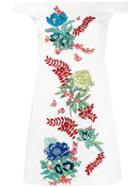 House Of Holland - Off-the-shoulder Embroidered Dress - Women - Cotton/spandex/elastane - 6, White, Cotton/spandex/elastane