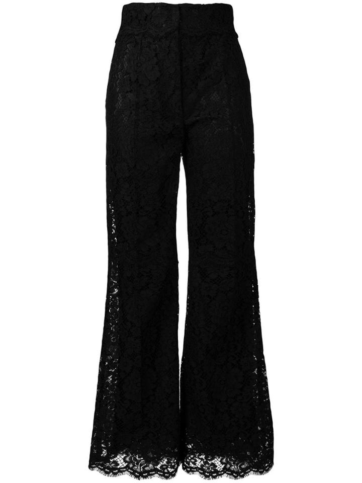 Dolce & Gabbana Floral Lace Flared Trousers - Black