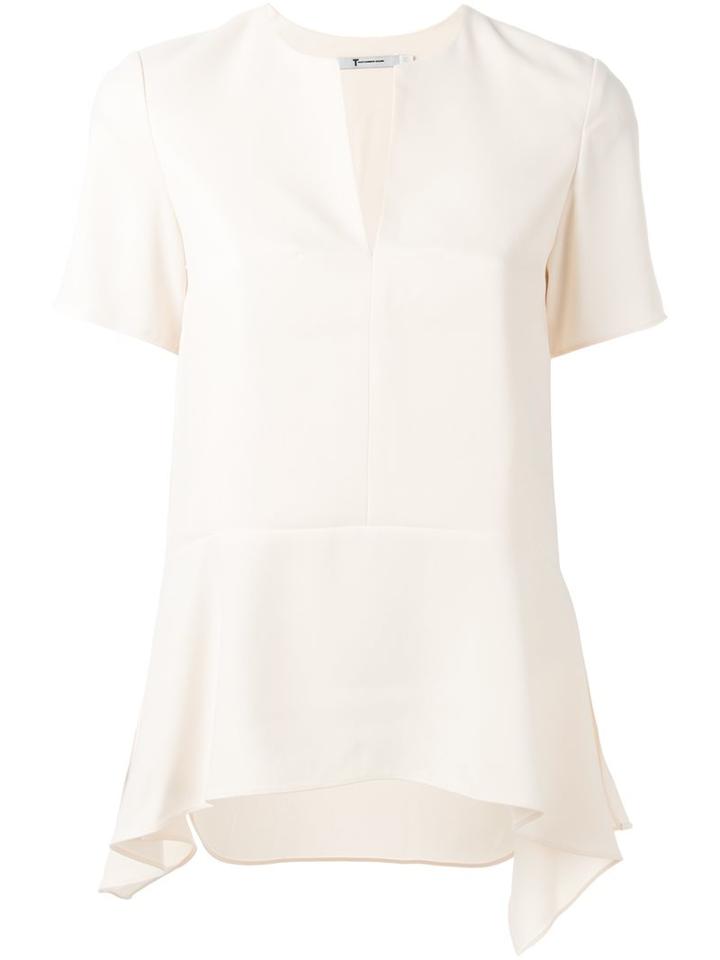 T By Alexander Wang Flared Hem Crepe Blouse, Women's, Size: 4, Pink/purple, Polyester