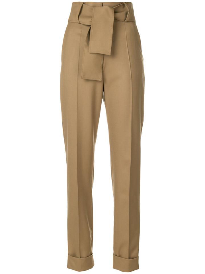 Sara Battaglia Belted High Waist Trousers - Nude & Neutrals