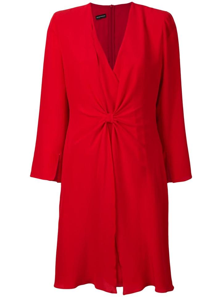 Emporio Armani V-neck Knot Dress - Red