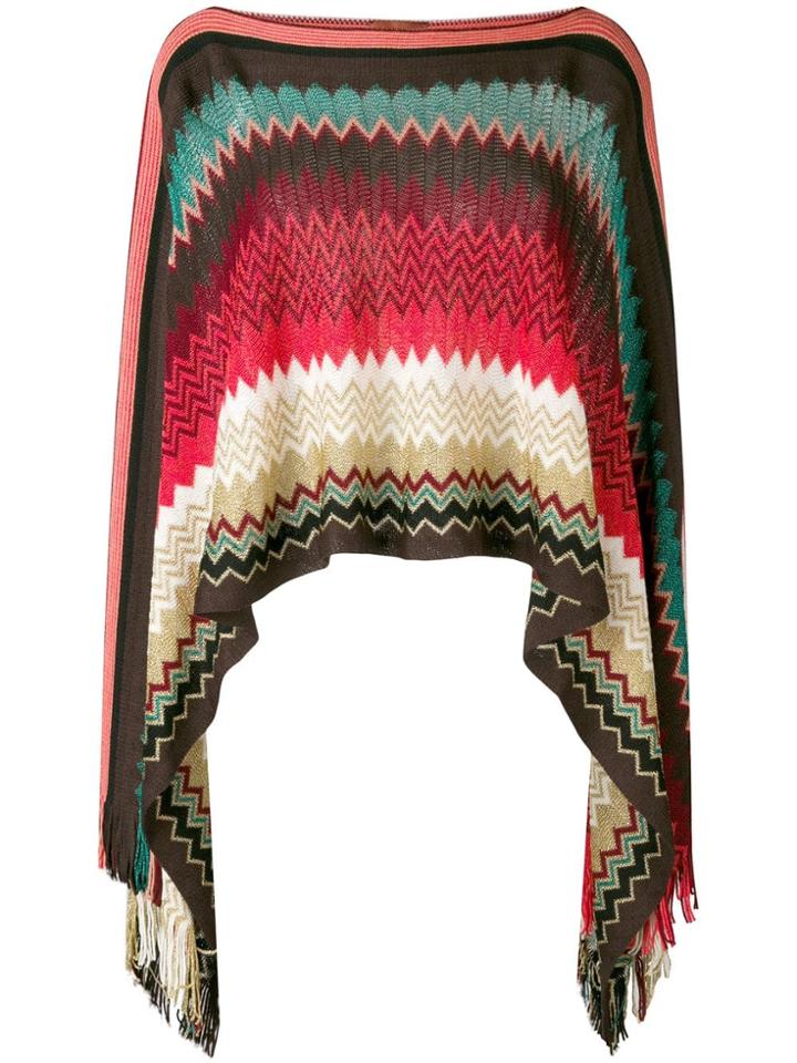 M Missoni Zigzag Pattern Poncho - Brown
