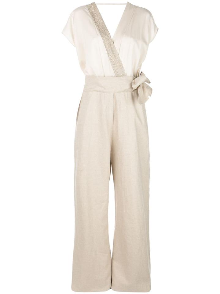 Brunello Cucinelli Wrapped V-neck Jumpsuit - Neutrals