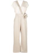 Brunello Cucinelli Wrapped V-neck Jumpsuit - Neutrals