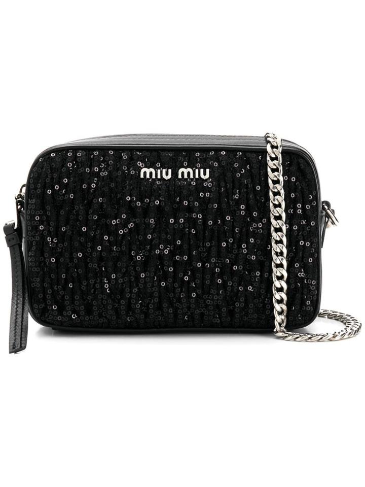 Miu Miu Sequinned Shoulder Bag - Black