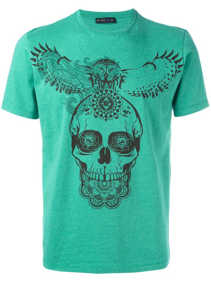 Etro Skull Print T-shirt, Men's, Size: Xl, Green, Cotton