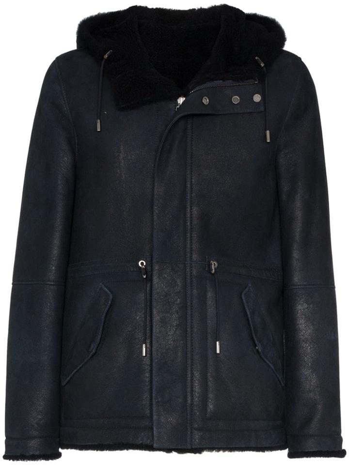 Yves Salomon Reversible Hooded Leather Parka Jacket - Blue