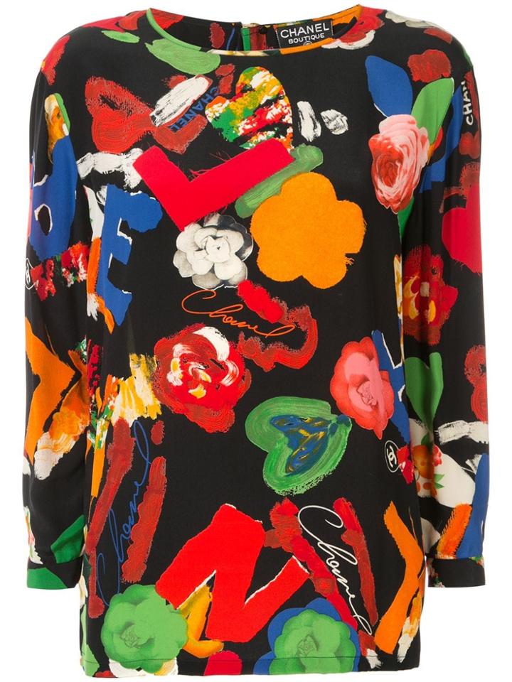 Chanel Vintage Floral Printed Top - Black