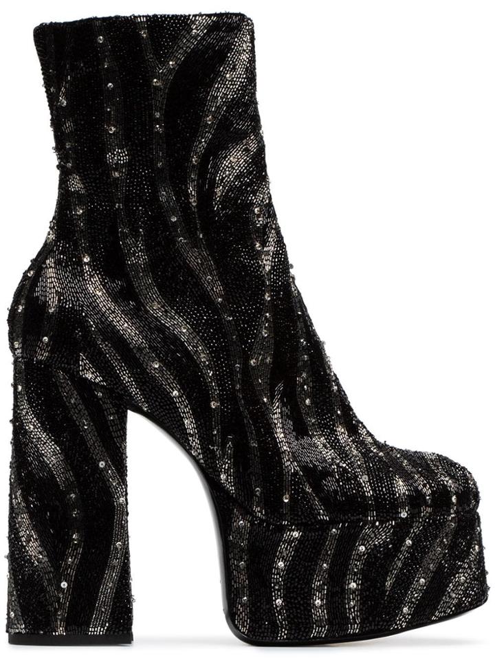 Saint Laurent Billy 140 Zebra Sequinned Platform Boots - Black