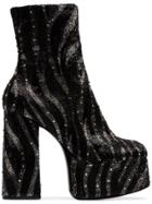 Saint Laurent Billy 140 Zebra Sequinned Platform Boots - Black