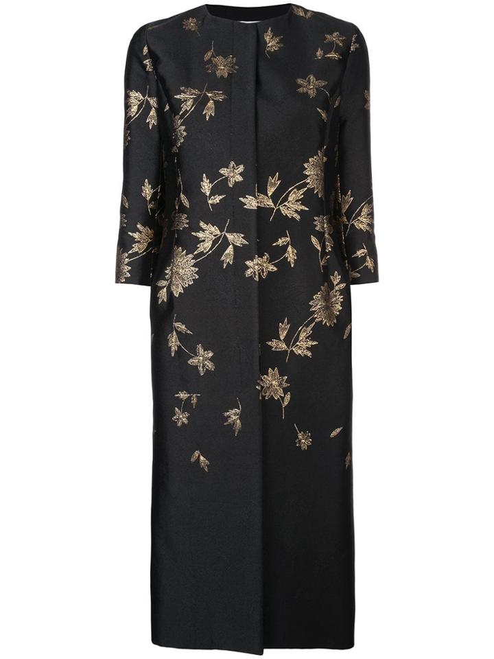 Oscar De La Renta Jacquard Floral Coat - Black