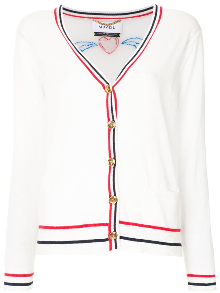 Muveil Embroidered Contrast-trim Cardigan - White