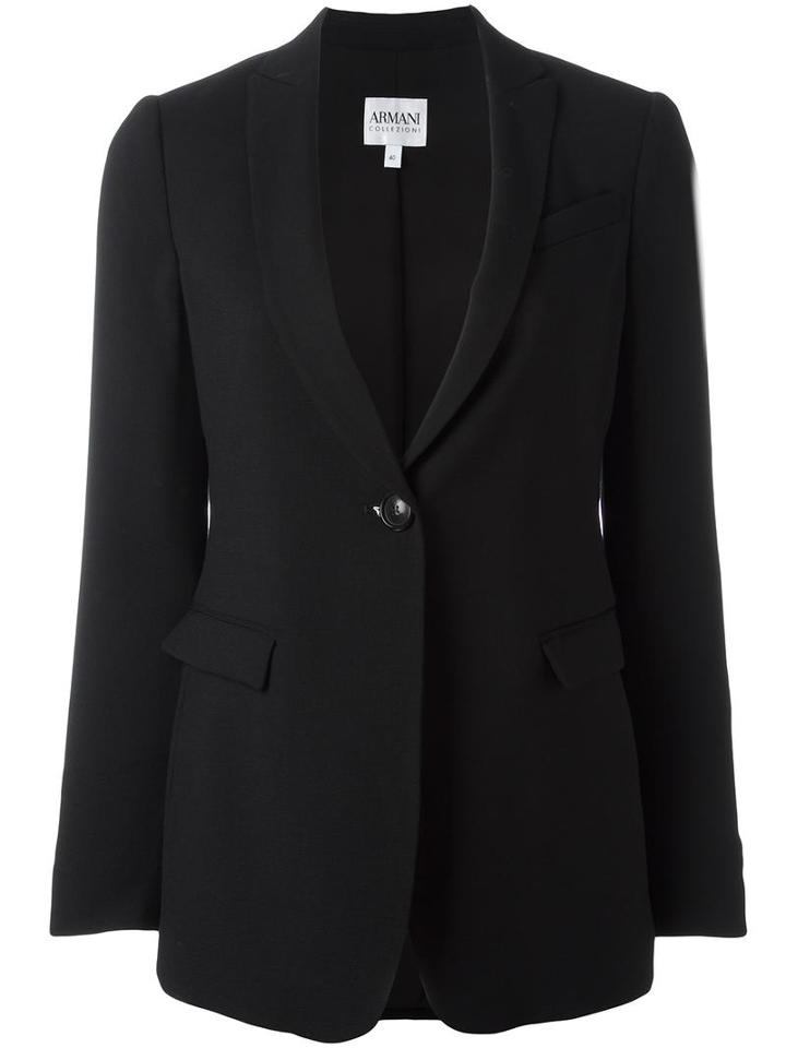 Armani Collezioni Single Breasted Blazer, Women's, Size: 44, Black, Polyester/virgin Wool/spandex/elastane