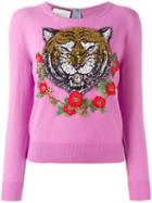 Gucci Embroidered Tiger Jumper, Women's, Size: Medium, Pink/purple, Cashmere