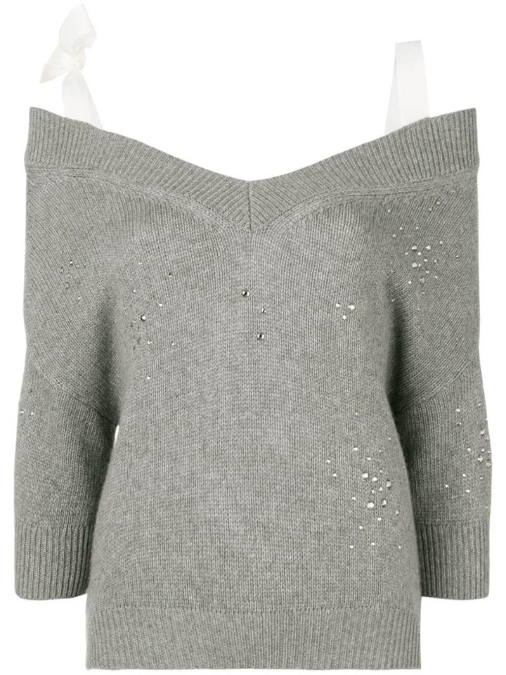 Red Valentino Off-the-shoulder Studded Jumper - Grey