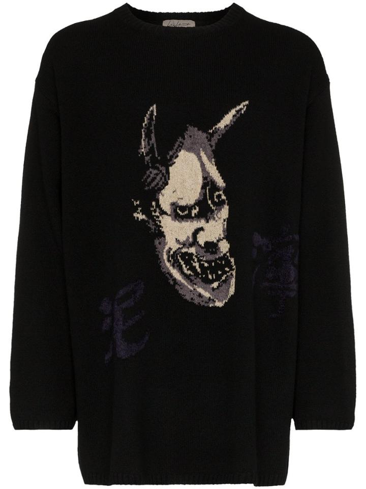 Yohji Yamamoto Black Intarsia Hannya Wool Sweater