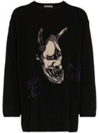 Yohji Yamamoto Black Intarsia Hannya Wool Sweater