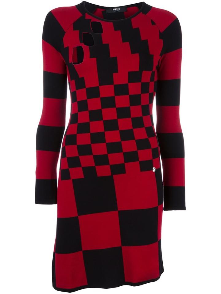 Versus Multi Checked Dress, Women's, Size: 36, Red, Polyamide/viscose