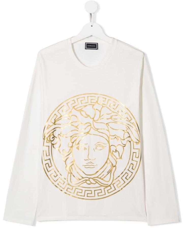 Young Versace Medusa Logo Print Top - White