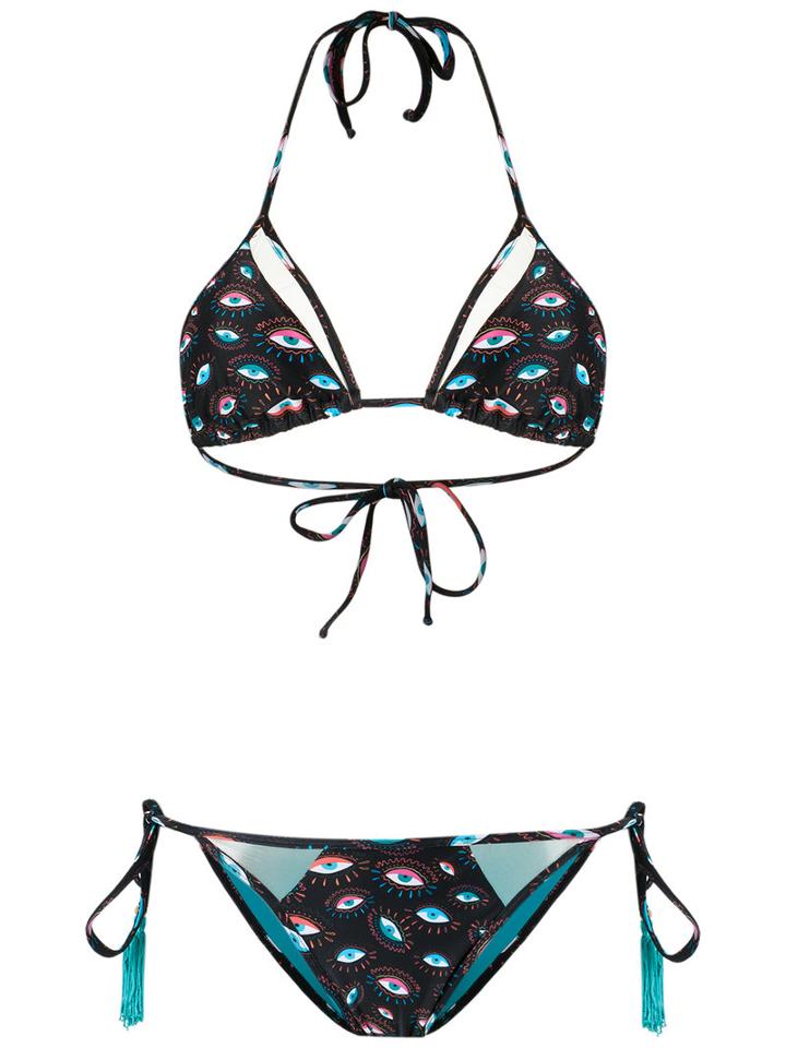 Brigitte Printed Triangle Bikini Set, Women's, Size: P, Black, Polyamide/spandex/elastane