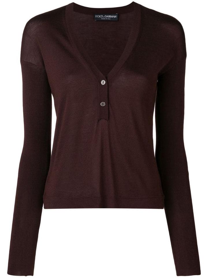 Dolce & Gabbana Pre-owned 1990's Button V-neck Jumper - Brown