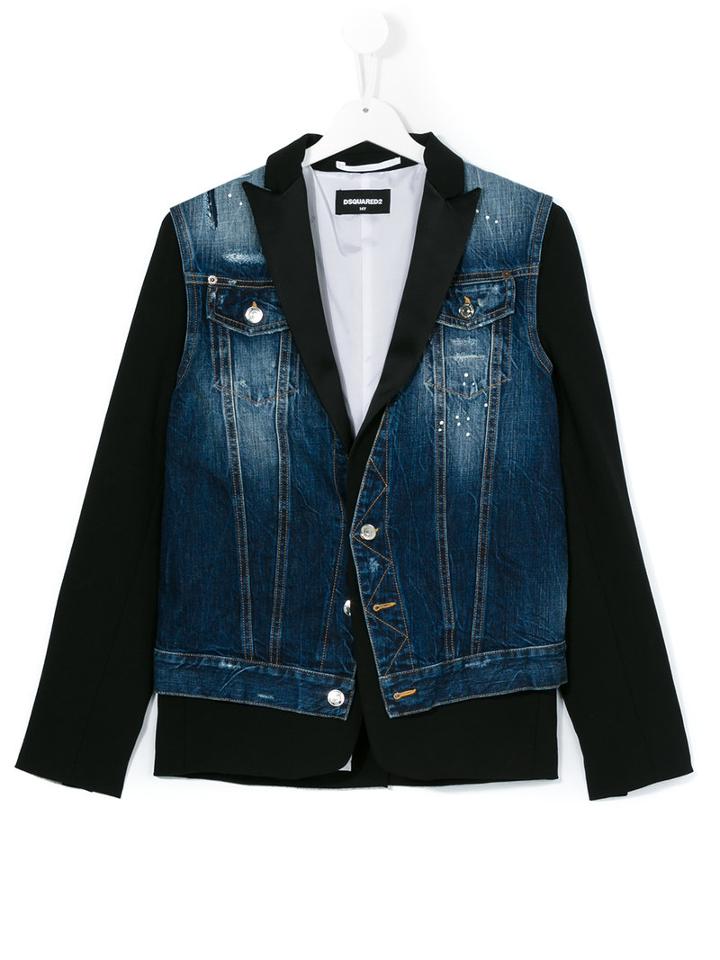 Dsquared2 Kids - Bi-material Jacket - Kids - Cotton/polyester/spandex/elastane/virgin Wool - 14 Yrs, Blue