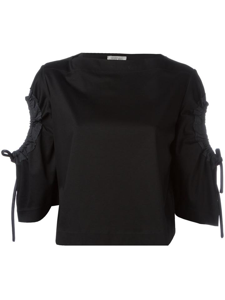 Sportmax - Lace-up Sleeves Blouse - Women - Cotton - S, Women's, Black, Cotton