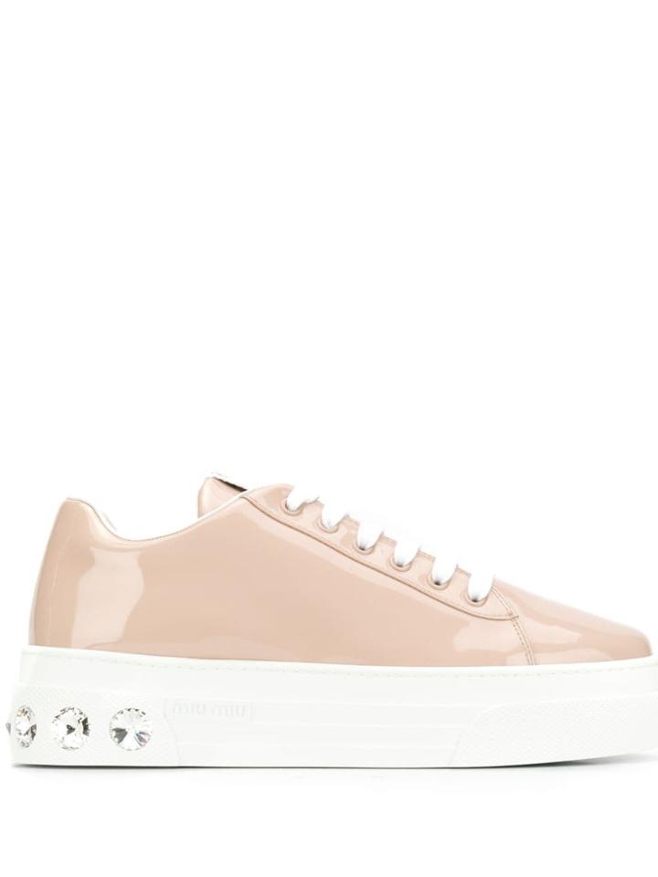 Miu Miu Embellished Platform Sneakers - Neutrals