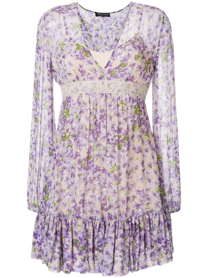 Twin-set Floral Print Mini Dress - Nude & Neutrals