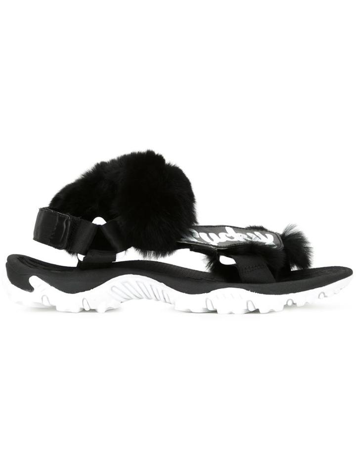 Mihara Yasuhiro Rabbit Fur Detail Sandals, Women's, Size: 24.5, Black, Rubber/rabbit Fur