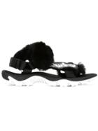 Mihara Yasuhiro Rabbit Fur Detail Sandals, Women's, Size: 24.5, Black, Rubber/rabbit Fur