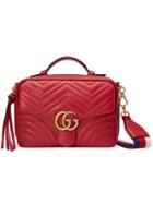 Gucci Red Leather Gg Marmont Matelassé Shoulder Bag