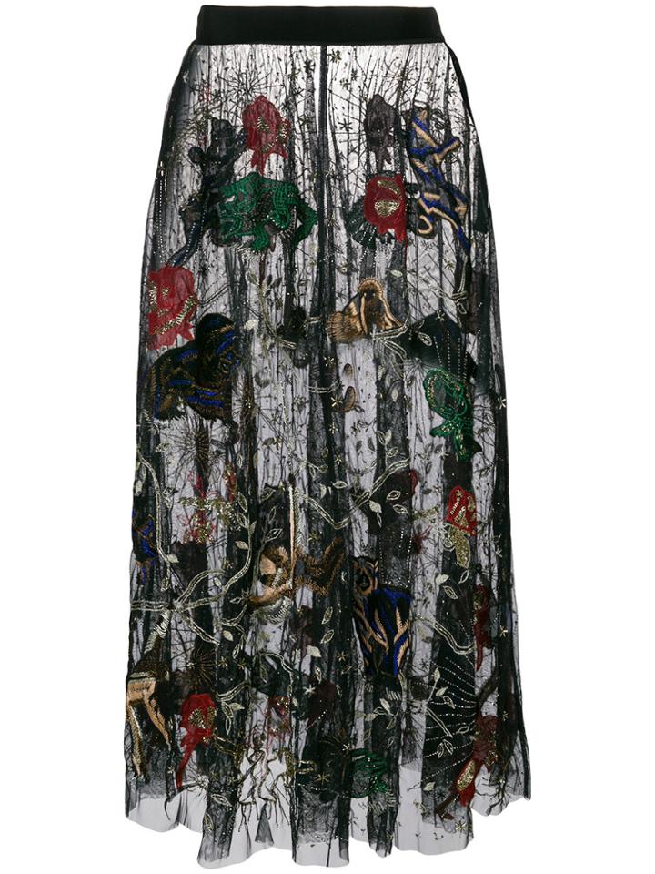Amen Embroidered Tulle Skirt - Black