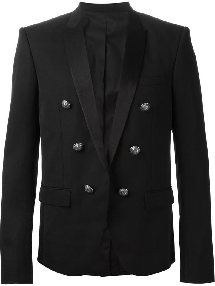 Balmain Satin Collar Blazer, Men's, Size: 48, Black, Silk/cotton/wool