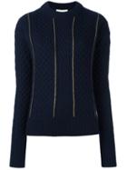 Michael Michael Kors Cable Knit Detail Jumper, Women's, Size: Large, Blue, Cotton/nylon/viscose/lambs Wool