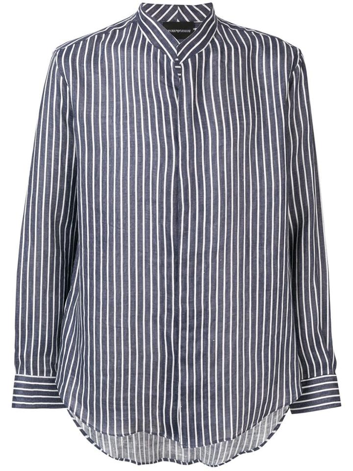 Emporio Armani Striped Collarless Shirt - Blue