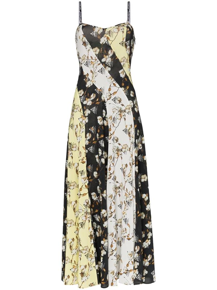 Off-white Floral Print Side Split Dress - Black